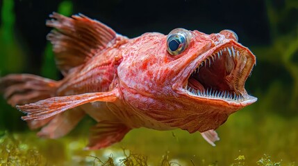 Obraz premium Red fish, open mouth, underwater, aquatic plants