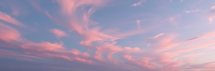 The sky is painted with wispy clouds in soft pastel shades a gentle reminder of the peaceful evening hours, serene atmosphere, soft clouds
