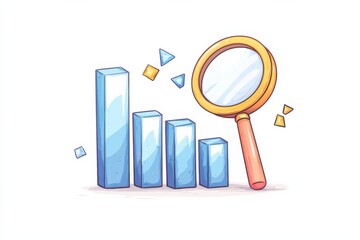 3D Icon of Bar Chart with Magnifying Glass Representing Data Visualization and Analytics  Concept of Business Intelligence Financial Reporting Market Research and Strategic Planning