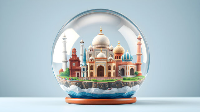 A snow globe with Indian style buildings. Generative AI