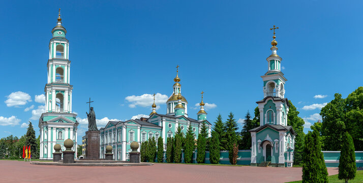 TAMBOV, RUSSIA - JUNE 03, 2023: Panorama of Cathedral Square on a summer day. Tambov