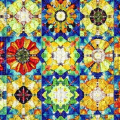 Abstract geometric shapes, vibrant colors, repeating design, modern, artistic, contemporary