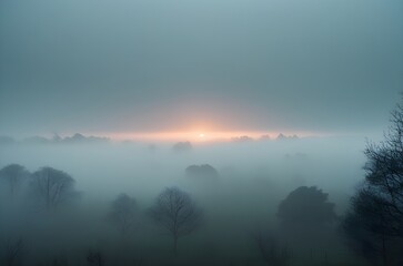 Fototapeta premium misty mountain and sunset