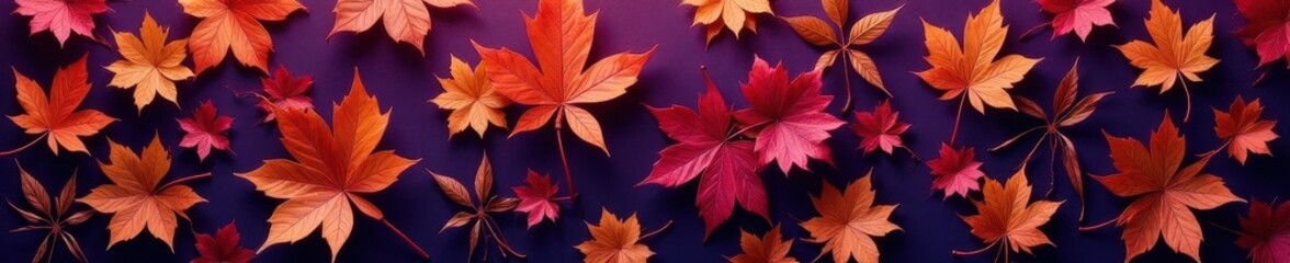 Obraz premium Intricate pattern of burnished copper leaves on deep purple Elegant autumnal motif , metallic, nature