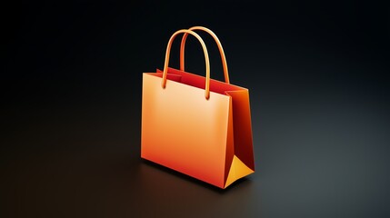 Illustration empty plain orange shopping bag icon dark background