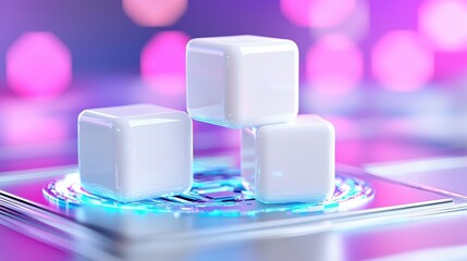White sugar cubes stacked on a reflective surface.