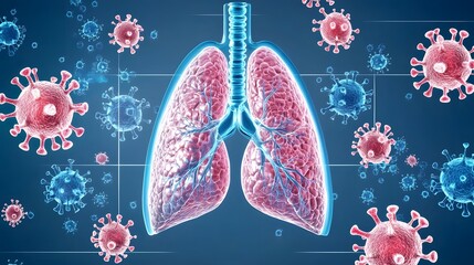A detailed 3D depicting the rapid growth and spread of metastatic lung cancer driven by an accelerating viral mutation