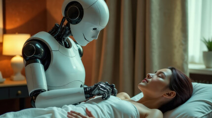 AI humanoid robot giving a massage