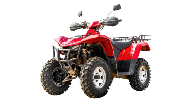 Red atv quad bike isolated on transparent background