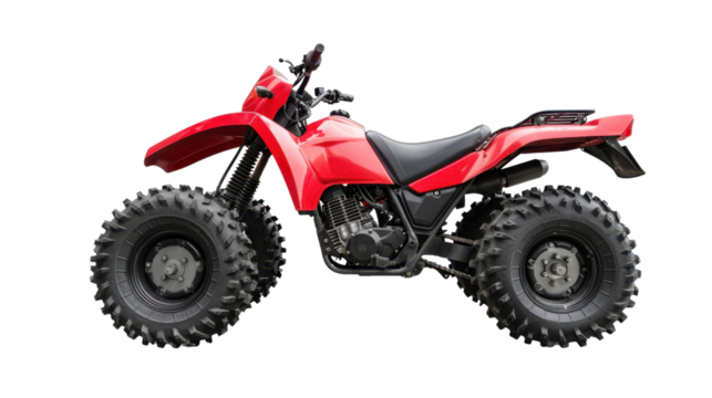 Red atv quad bike isolated on transparent background
