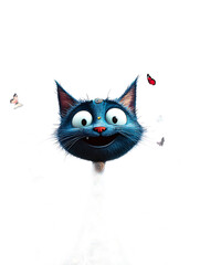 Fototapeta premium Whimsical Cat Cartoon with Spirals and Butterflies in Design