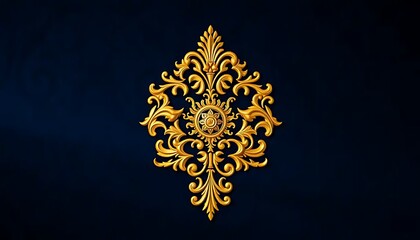 Golden Baroque Style Ornate Floral Design Element