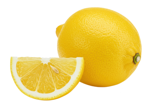 A whole lemon and a lemon slice, isolated on white background