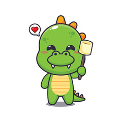dinosaur mascot cartoon character vector illustration eating marshmallow.