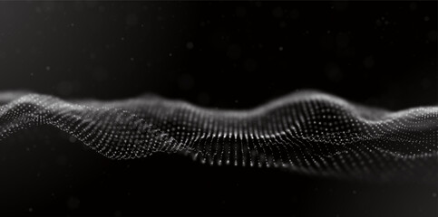Abstract white particle background. Flow wave with dot landscape. Digital data structure. Future mesh or sound grid. Pattern point visualization. Technology vector illustration.