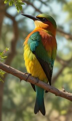 Obraz premium Tree bark and branches surrounding the bee eater, birdwatching, twig, avian