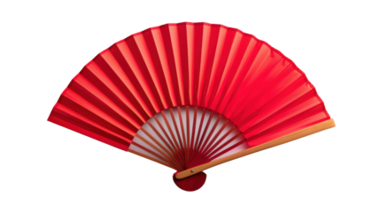 Red hand fan open on transparent background representing chinese culture