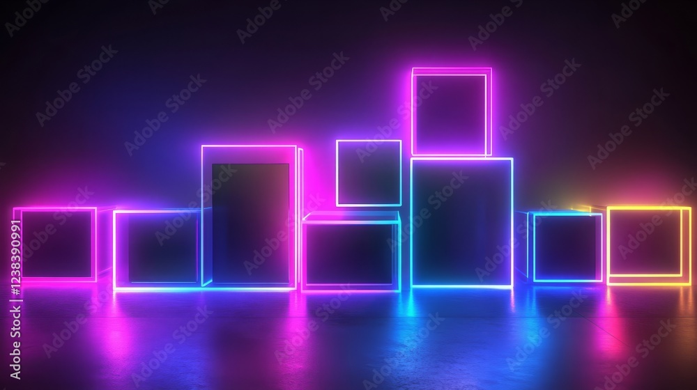 Canvas Prints neon cubes abstract background