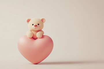 Obraz premium Teddy Bear Sitting on Pink Heart Shaped for Happy Teddy Day, Valentine's Week Celebration, Used for Greetings Card.