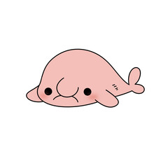 A cartoonish pink animal with a big nose and a sad face