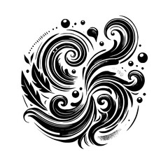 Elegant Black and White Swirls: Abstract Floral Ornament, Decorative Vector Pattern, Vintage Art Design