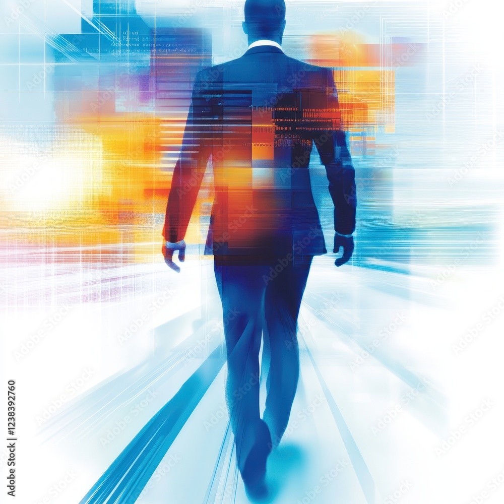Aufkleber professional businessman walking towards digital future with abstract technology background