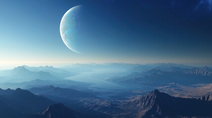 Vast Alien Landscape Under a Celestial Body