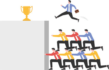Working as team with creative thinking, solving problems in organizations, Launching new project or new product, Group of business people running holding paper airplanes, light bulbs, gears, targets.
