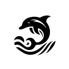 Elegant Dolphin Leaping from Ocean Waves: A Black and White Vector Graphic