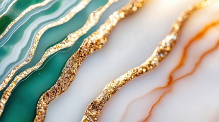 Colorful fluid art design with swirling greens, golds, and whites, showcasing vibrant patterns and textures in modern style