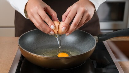 Cracking an Egg into a Hot Pan with Sizzling Sound
