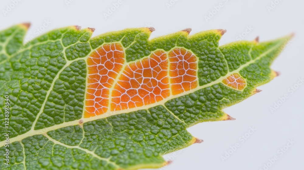 Aufkleber Close-Up View of Leaf Showing Unique Texture and Color Variation with Intricate Details and Patterns on a Green Surface
