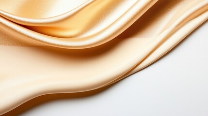 Obraz premium Soft Golden Satin Fabric Drapery with Smooth Waves and Gentle Curves for Elegant Textile Backgrounds and Designs