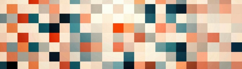 Fototapeta premium Abstract Geometric Pixel Art Warm Tones Orange Teal Beige Mosaic Pattern