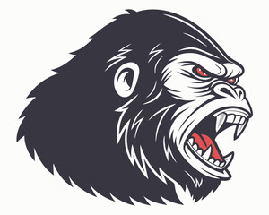 Fototapeta premium Angry gorilla. Gorilla head logo silhouette. Sport vector logo gorilla, gorilla icon, gorilla head, vector. A black and white vector illustration of a gorilla head.