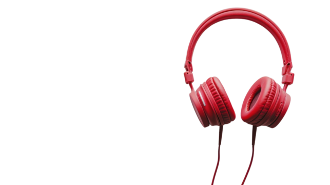Red headphones floating on transparent background, perfect for music lovers
