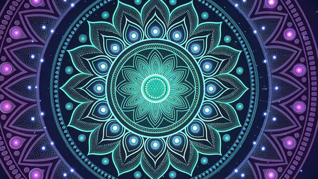 technology background concept, Vibrant mandala design in blue and purple hues.