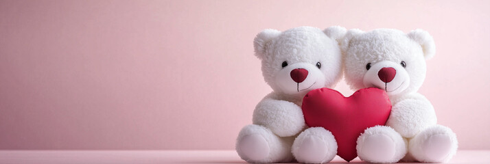 Loving teddy bear pair holding a heart, romantic and simple Valentine's decoration.