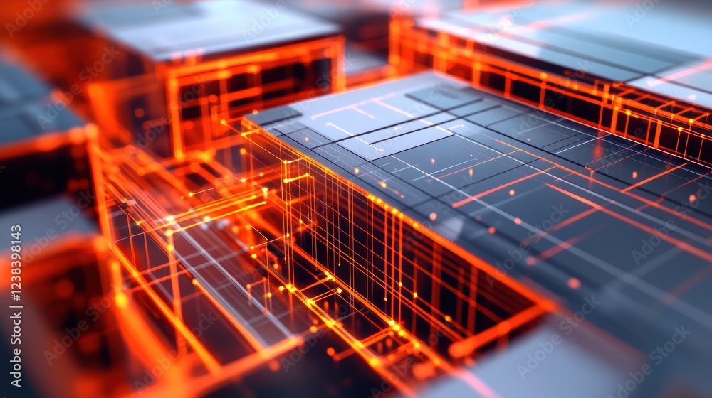 Aufkleber Abstract futuristic geometric patterns with glowing lines and circuits in a digital space environment