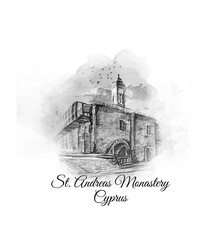 vintage hand drawn watercolor illustration of cyprus.