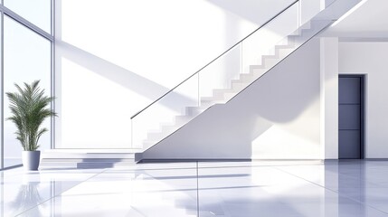 Fototapeta premium Modern Minimalist Interior with Staircase and Natural Light