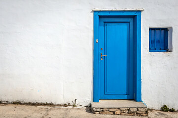 Brightly painted door on a white wall