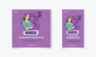 Happy Women's Day social media post template with beautiful young Woman vector illustration