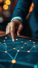 Businessperson s Hand Interacting with Digital Network Interface on a Tablet