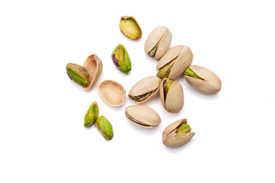 pistachio nuts on white background