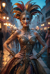 Venetian carnival mask, Portrait of beautiful woman with masquerade carnival mask on her face.