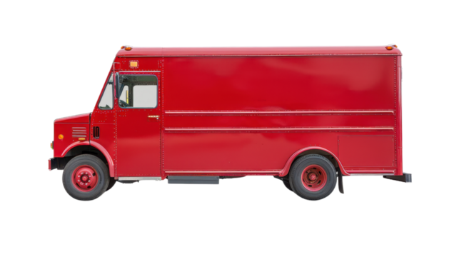 Classic red delivery truck isolated on transparent background