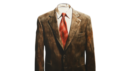 Empty suit and red tie symbolizing loss of identity on transparent background
