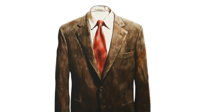 Empty suit and red tie symbolizing loss of identity on transparent background