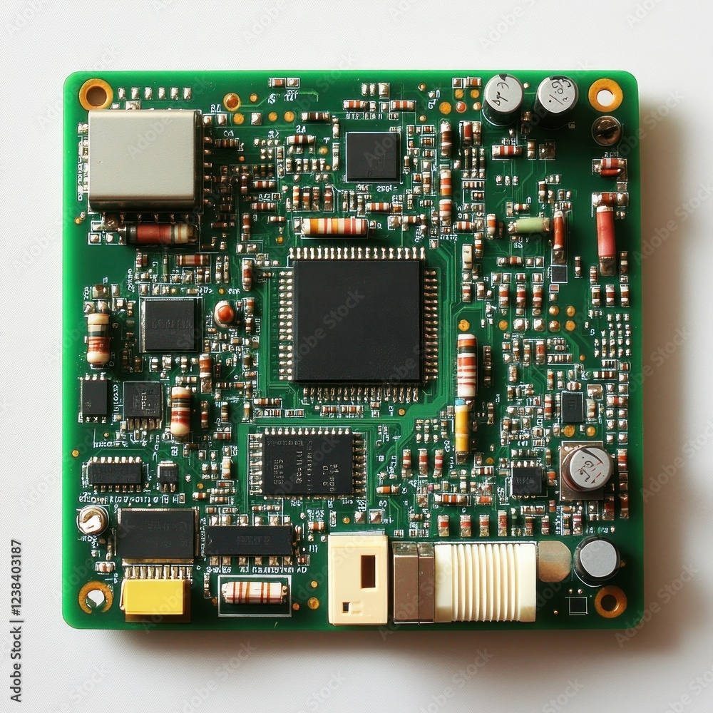 Poster Close-up View of a Circuit Board with Electronic Components and Integrated Circuits for Technology Backgrounds